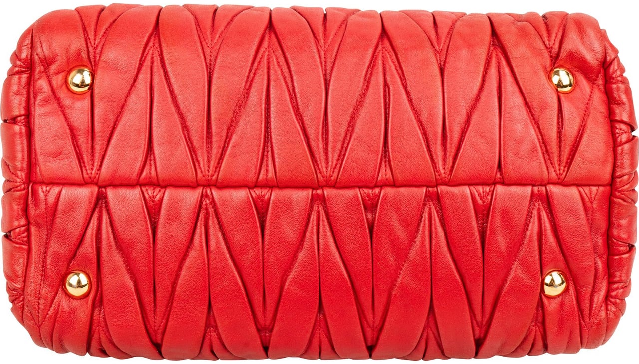 Miu Miu Matelassé Nappa Leather Small Top Handle Handbag Rood