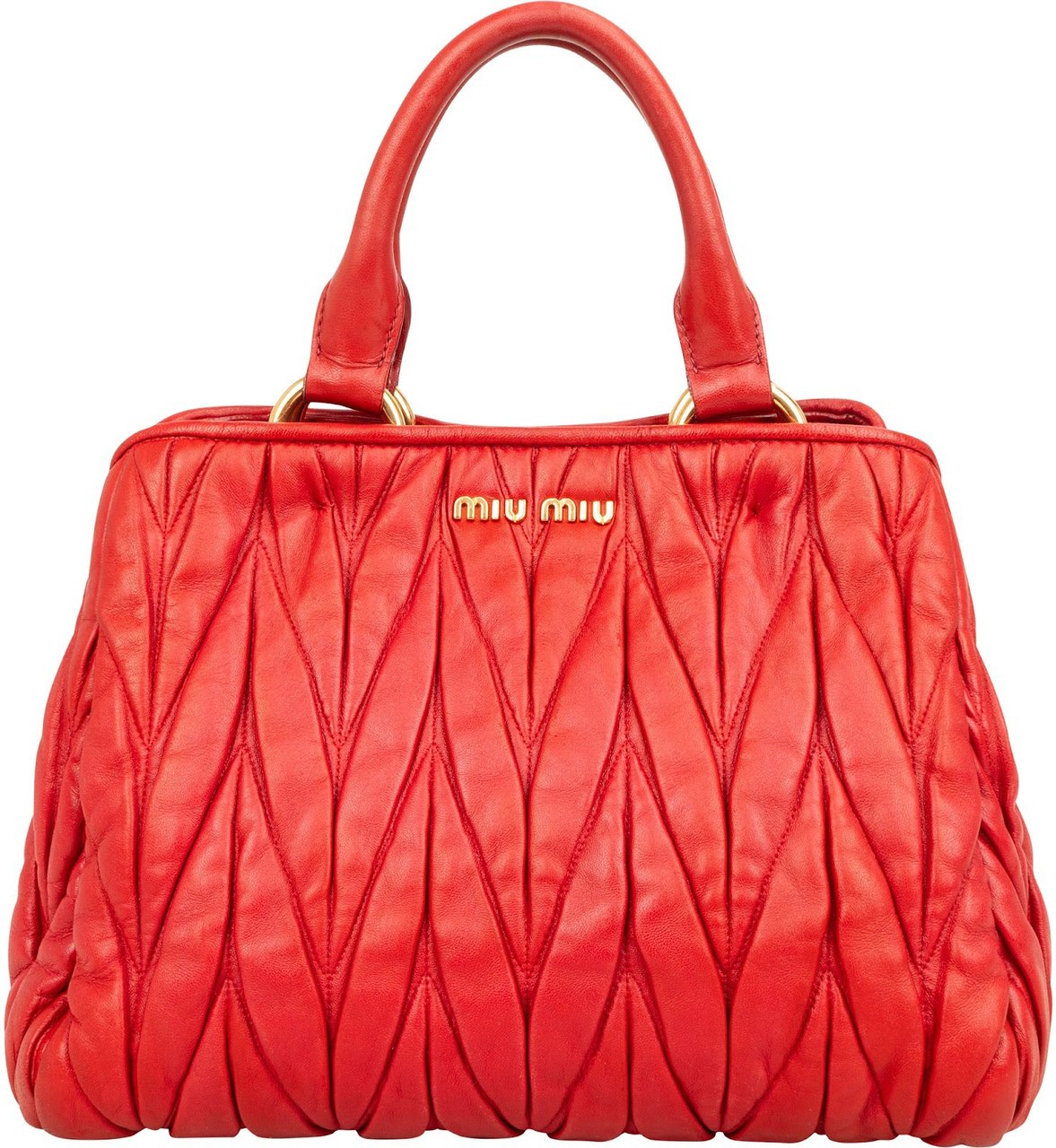 Miu Miu Matelassé Nappa Leather Small Top Handle Handbag Rood
