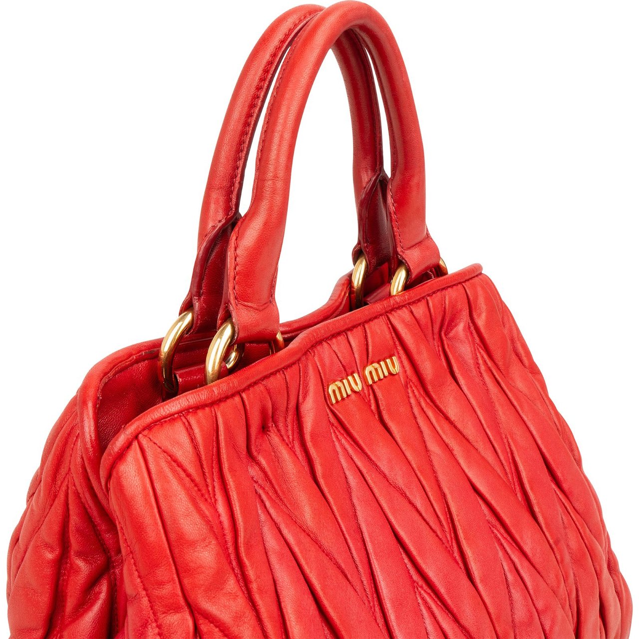 Miu Miu Matelassé Nappa Leather Small Top Handle Handbag Rood