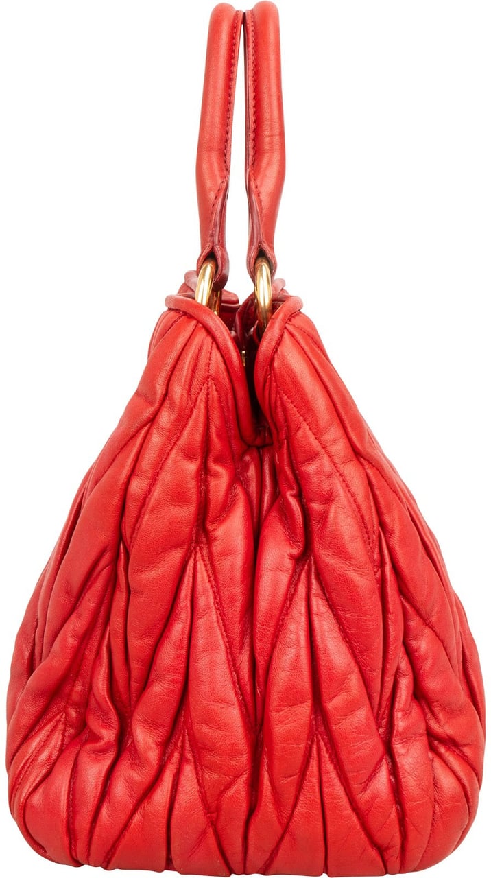 Miu Miu Matelassé Nappa Leather Small Top Handle Handbag Rood