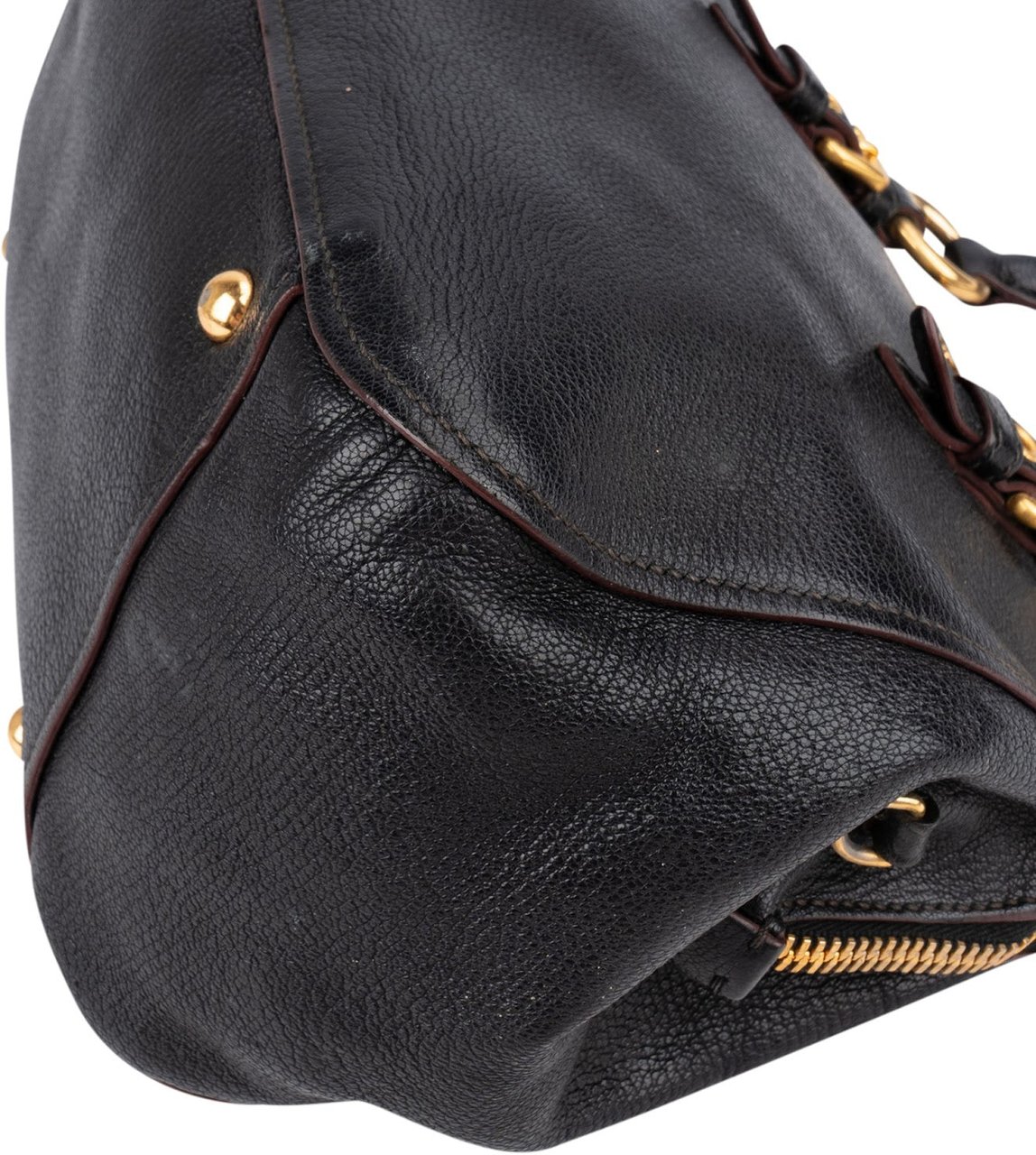 Miu Miu Leather Vitello Lux Bowler Handbag Zwart
