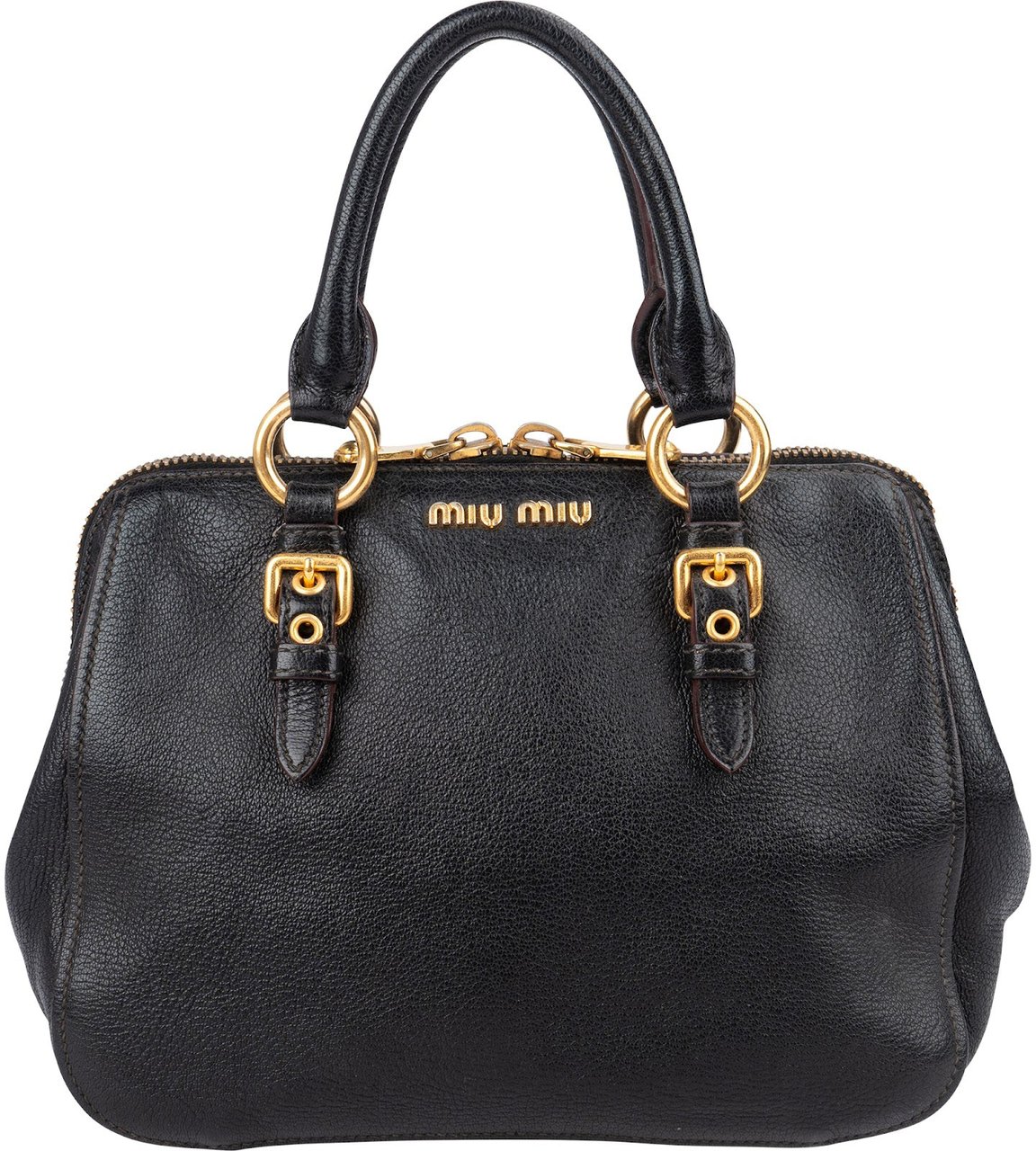 Miu Miu Leather Vitello Lux Bowler Handbag Zwart