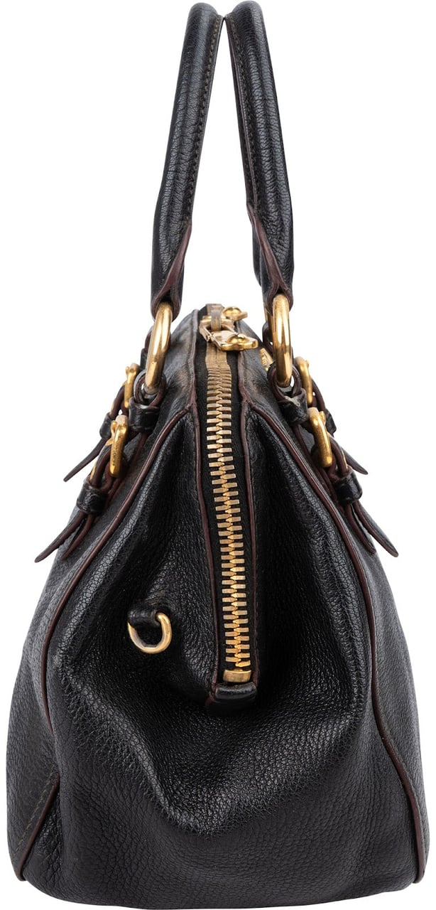 Miu Miu Leather Vitello Lux Bowler Handbag Zwart