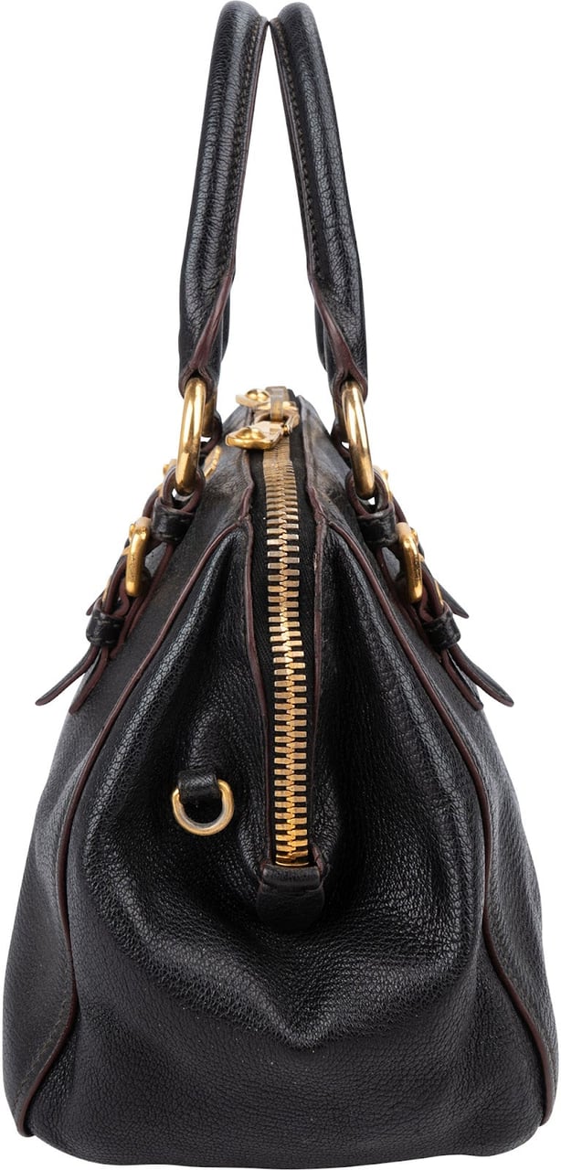 Miu Miu Leather Vitello Lux Bowler Handbag Zwart