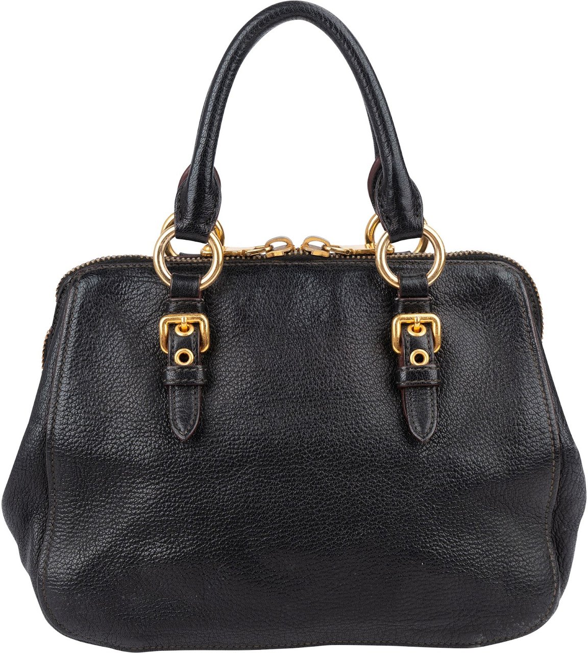 Miu Miu Leather Vitello Lux Bowler Handbag Zwart