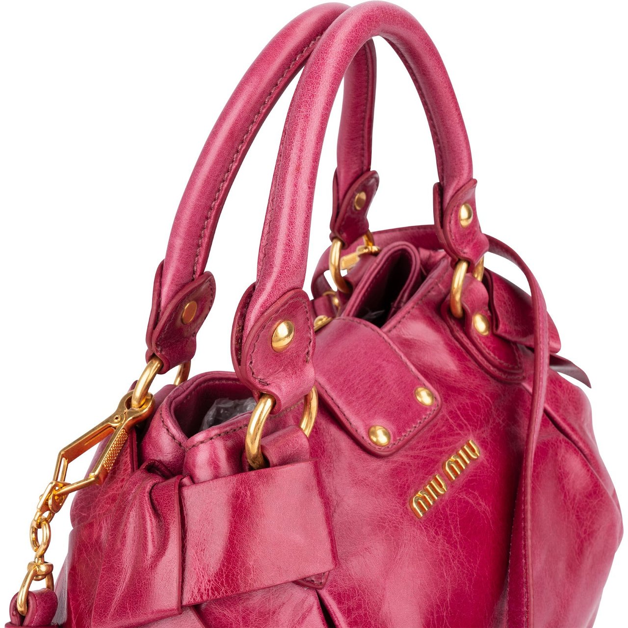 Miu Miu Pink Vitello Lux Leather Bow Handbag Roze