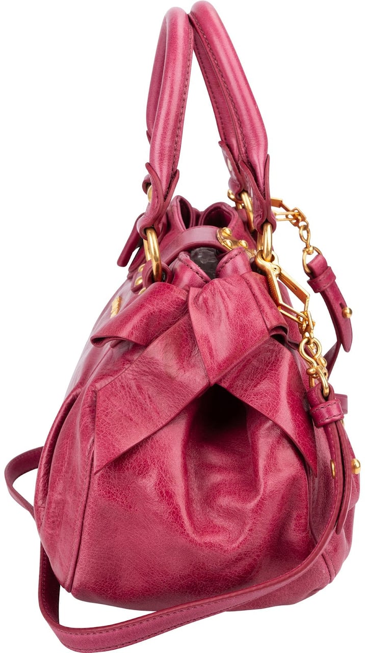 Miu Miu Pink Vitello Lux Leather Bow Handbag Roze