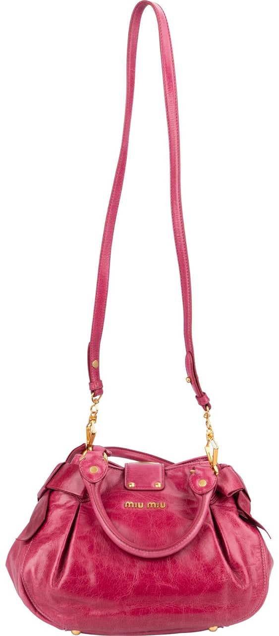 Miu Miu Pink Vitello Lux Leather Bow Handbag Roze