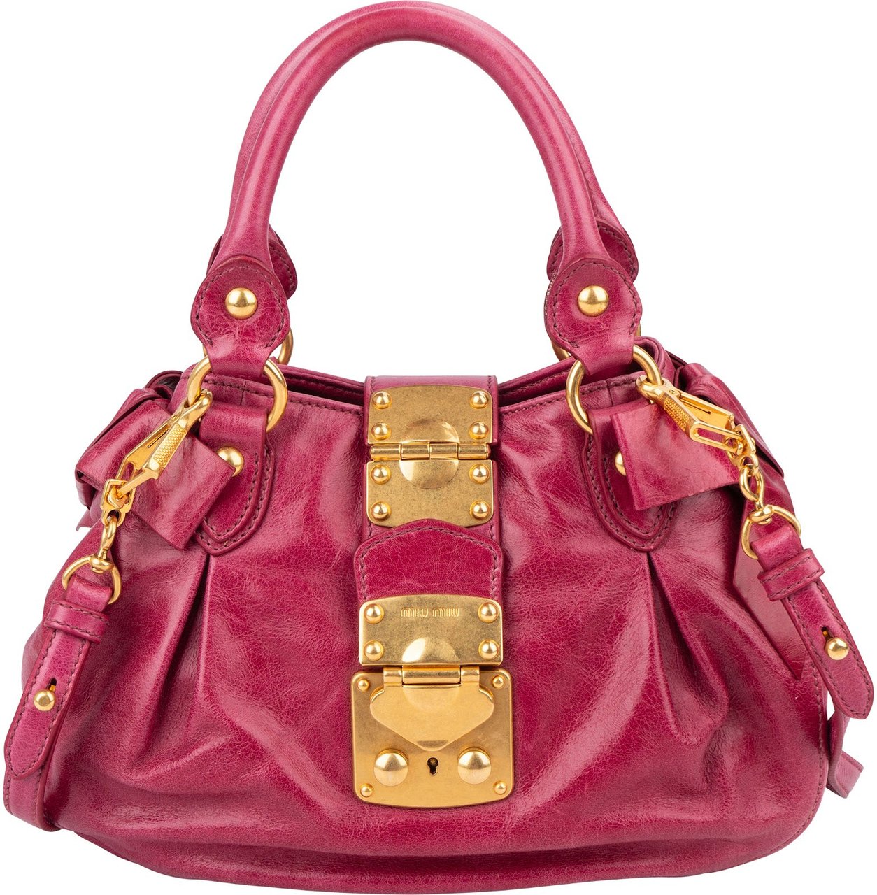 Miu Miu Pink Vitello Lux Leather Bow Handbag Roze