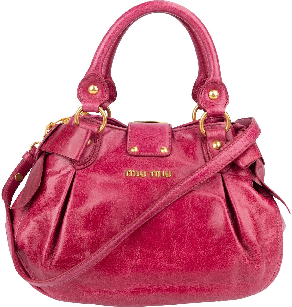 Miu Miu Pink Vitello Lux Leather Bow Handbag Roze