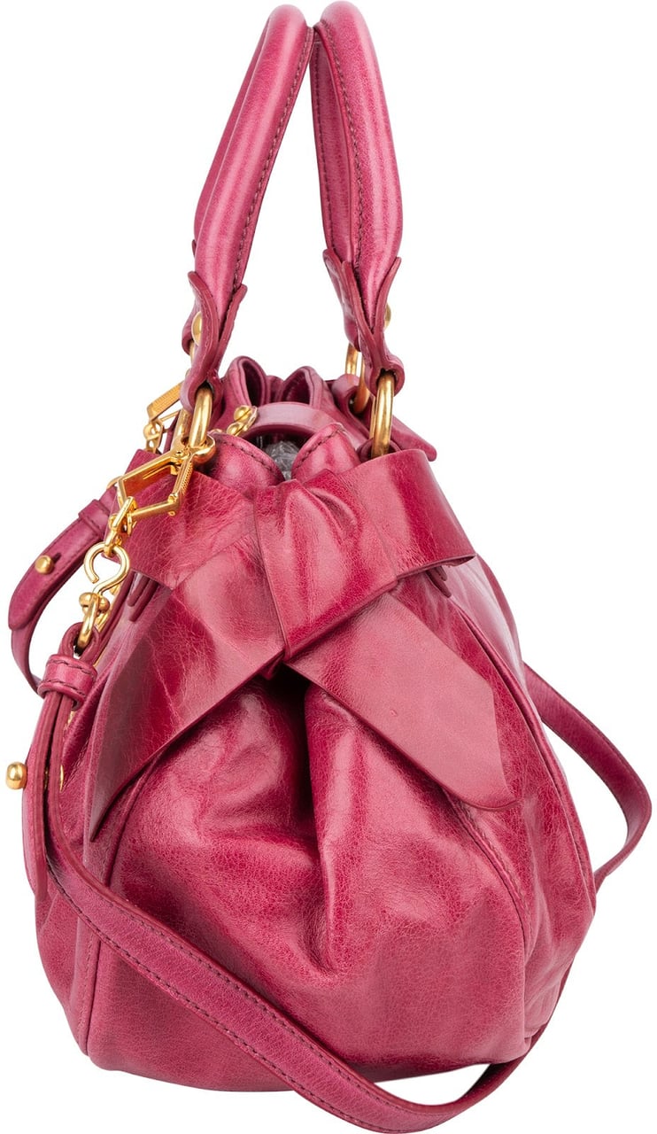 Miu Miu Pink Vitello Lux Leather Bow Handbag Roze