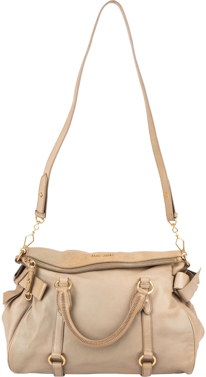 Miu Miu Vitello Lux Leather Bow Handbag Beige