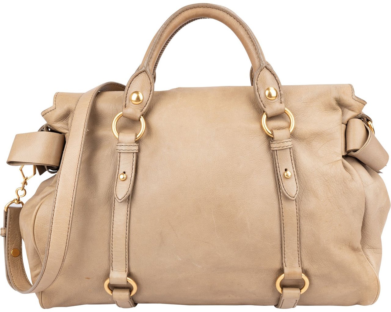 Miu Miu Vitello Lux Leather Bow Handbag Beige