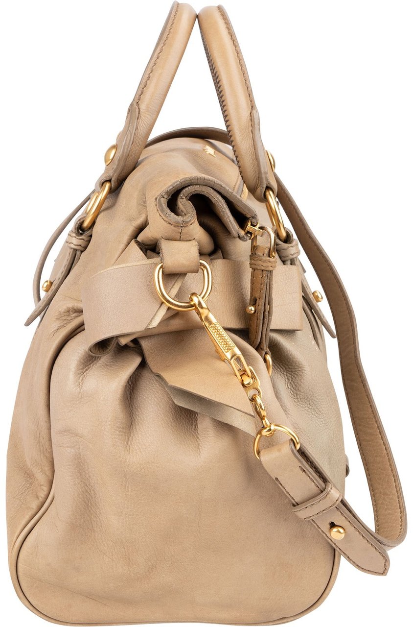 Miu Miu Vitello Lux Leather Bow Handbag Beige