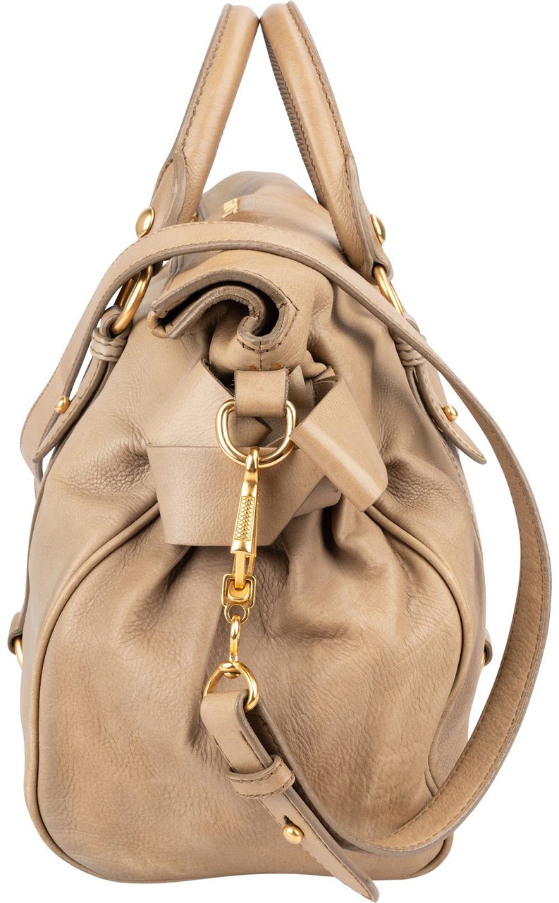 Miu Miu Vitello Lux Leather Bow Handbag Beige