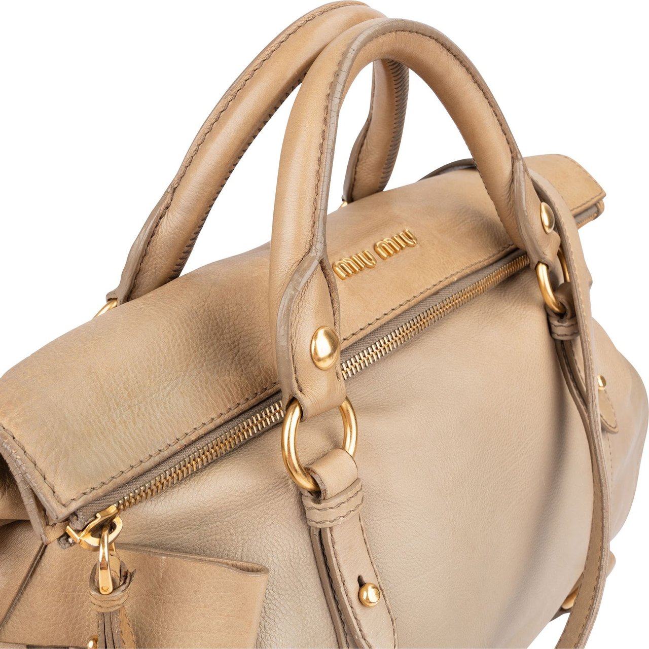 Miu Miu Vitello Lux Leather Bow Handbag Beige
