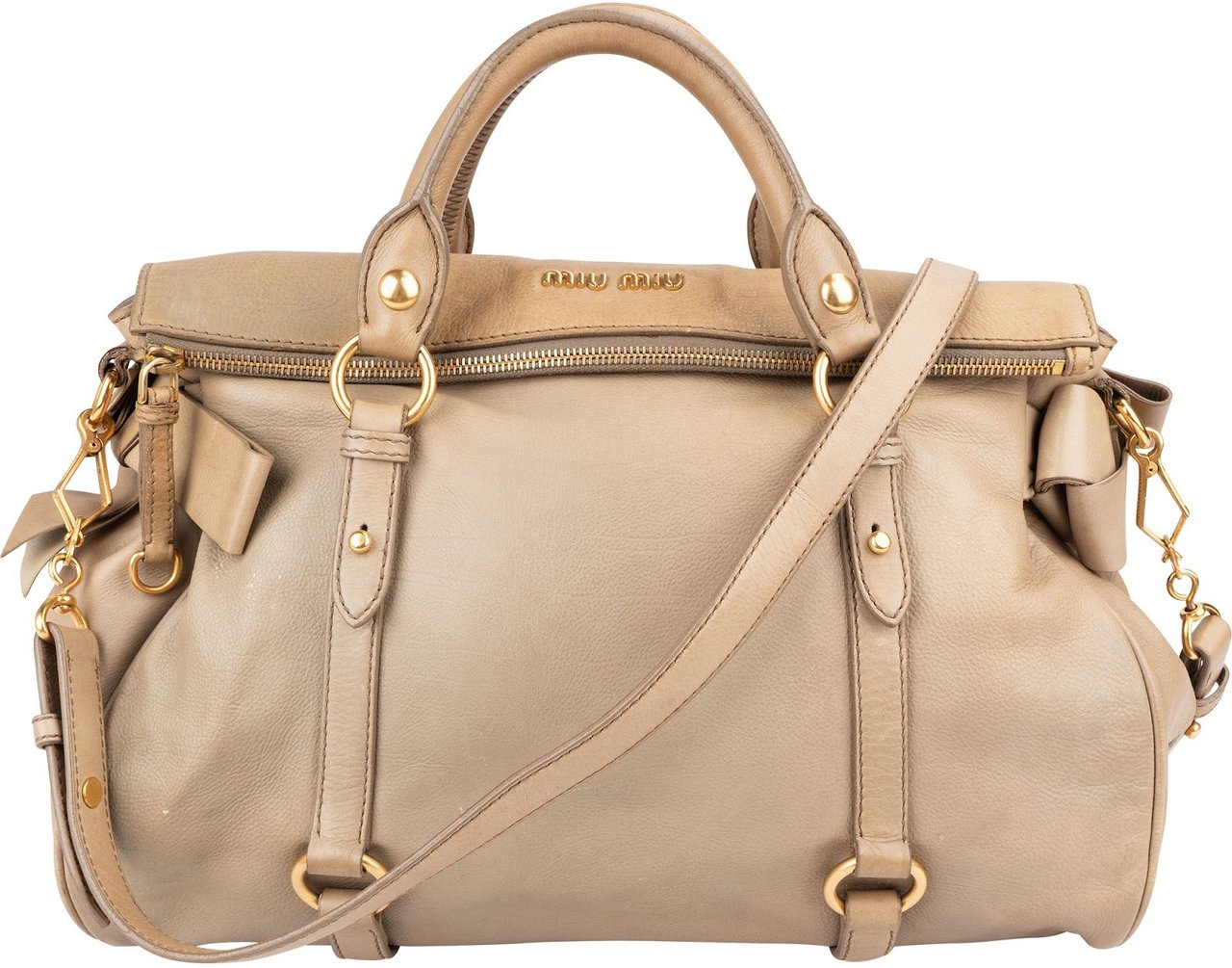 Miu Miu Vitello Lux Leather Bow Handbag Beige