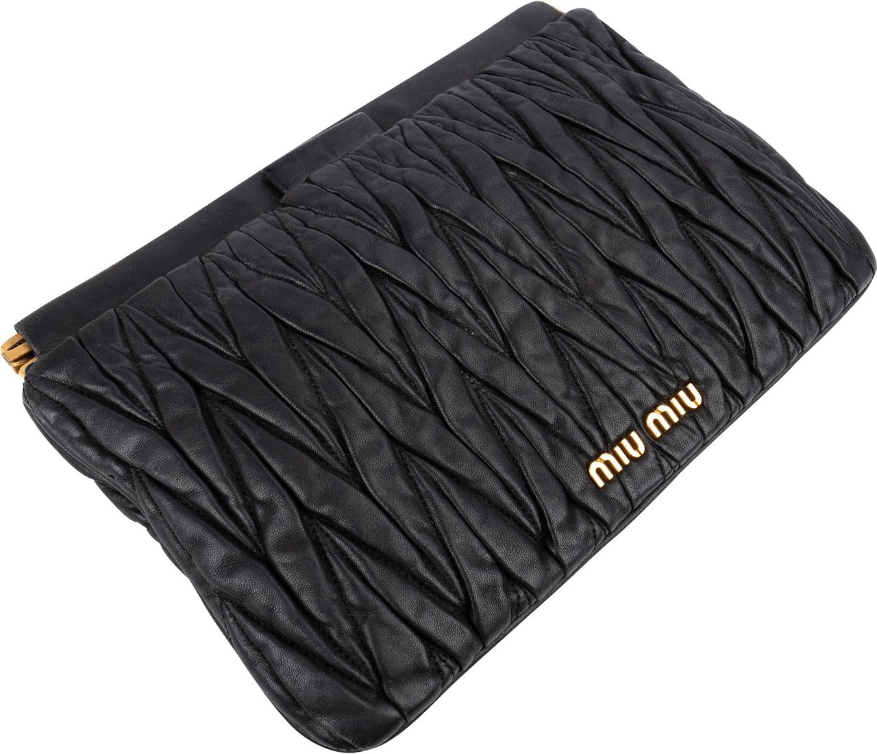Miu Miu Black Matelassé Nappa Leather Clutch Zwart