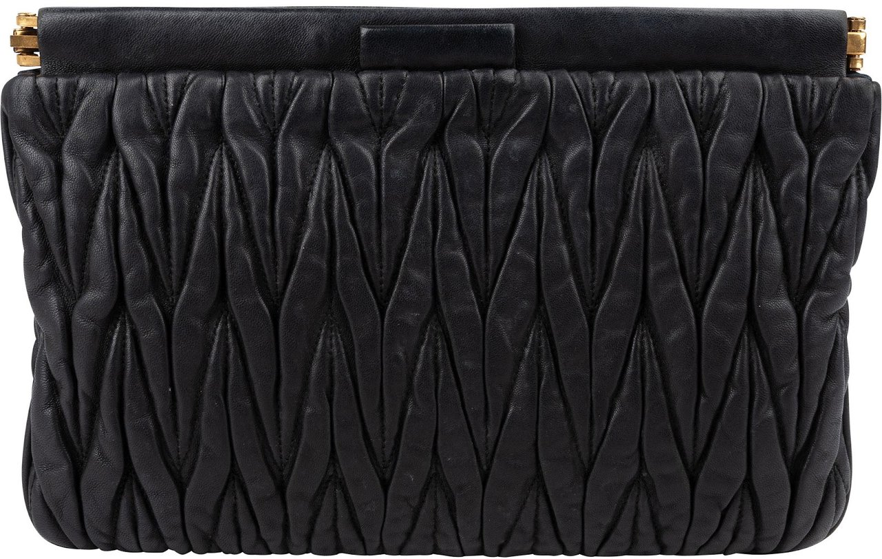 Miu Miu Black Matelassé Nappa Leather Clutch Zwart