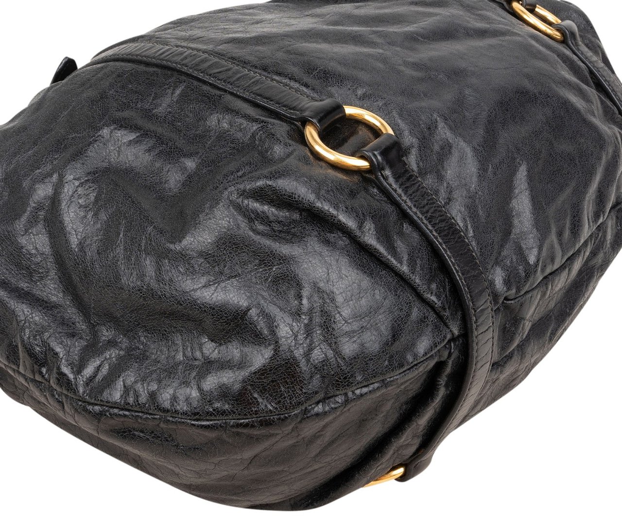 Miu Miu Vitello Lux Gathered Hobo Tote Handbag Zwart