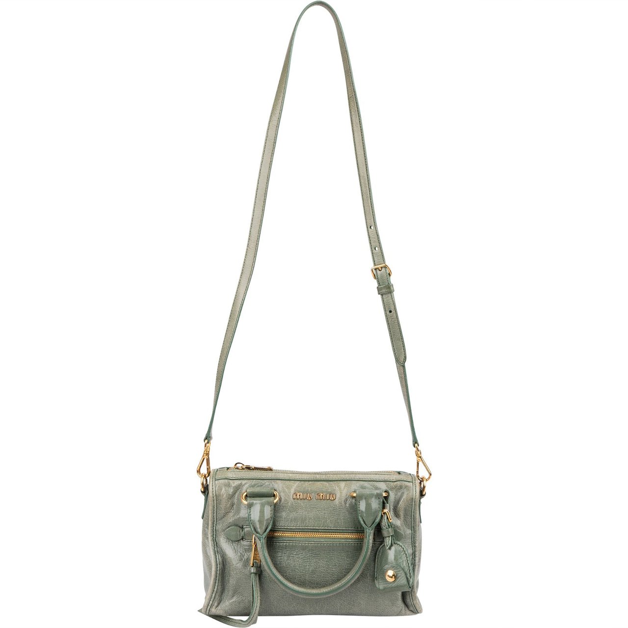 Miu Miu Vitello Shine Leather Mini Bauletto Handbag Groen