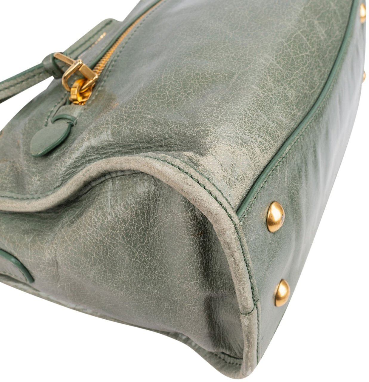 Miu Miu Vitello Shine Leather Mini Bauletto Handbag Groen