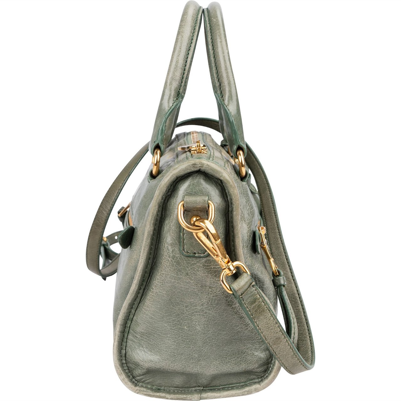Miu Miu Vitello Shine Leather Mini Bauletto Handbag Groen