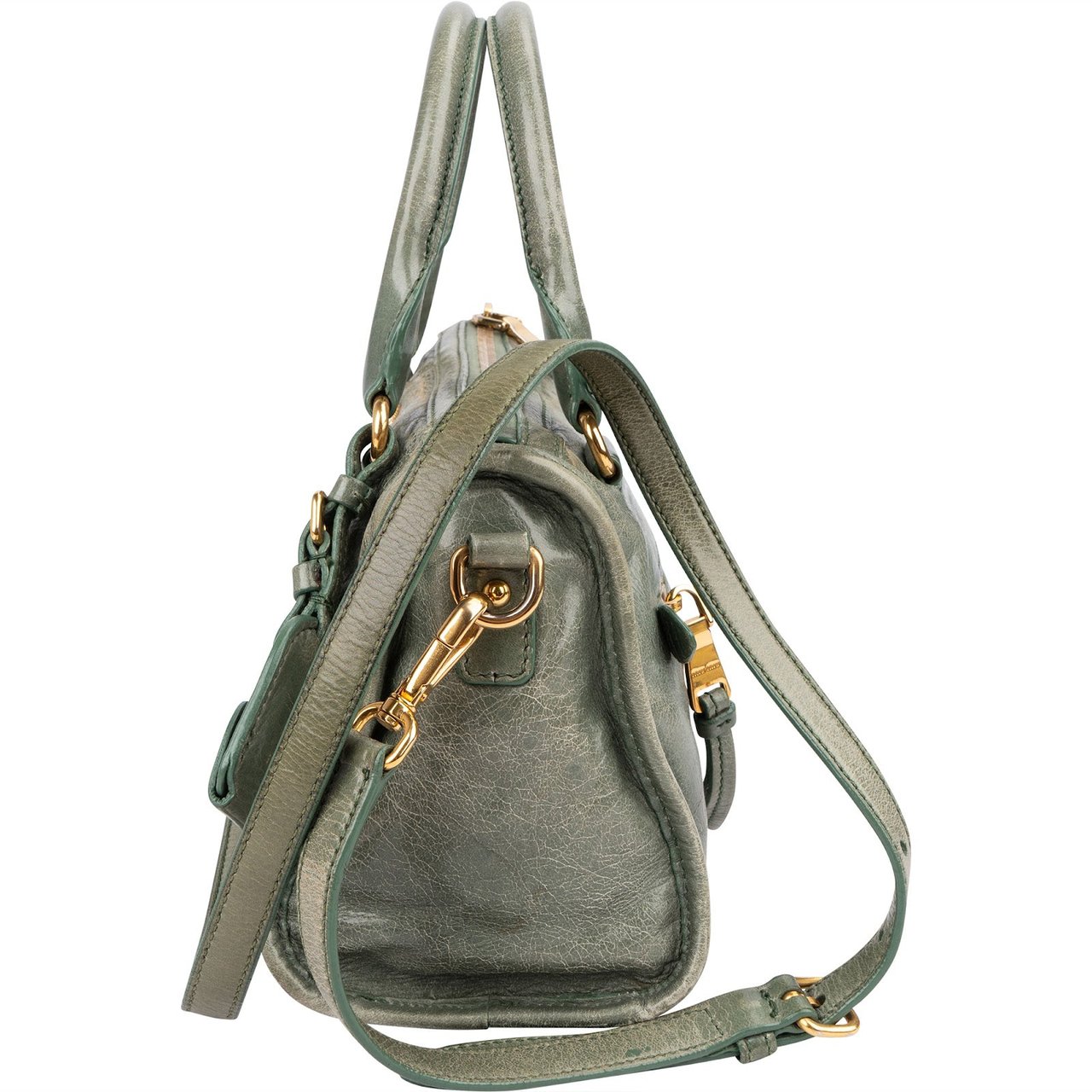 Miu Miu Vitello Shine Leather Mini Bauletto Handbag Groen