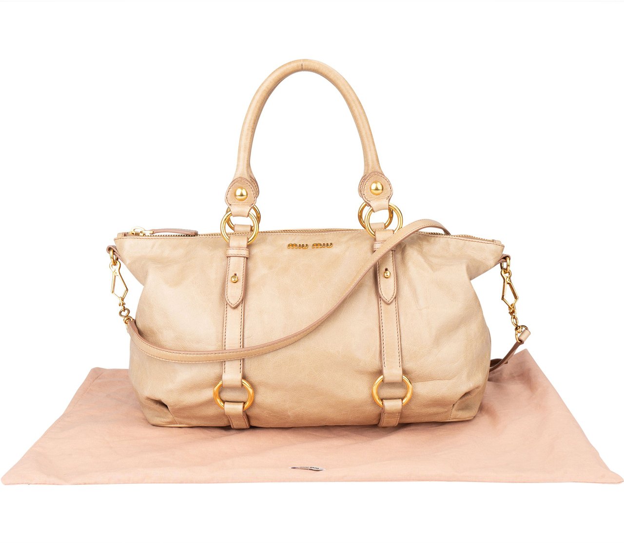 Miu Miu Miu Miu Leather City Handbag Beige