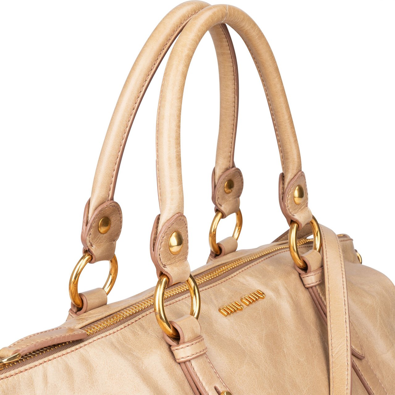 Miu Miu Miu Miu Leather City Handbag Beige