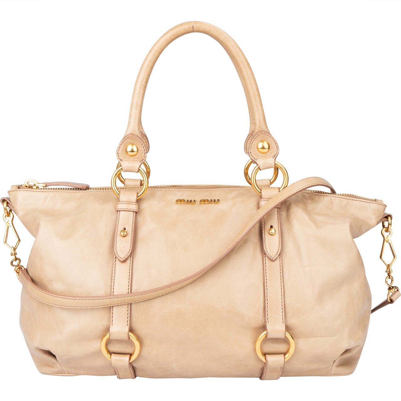 Miu Miu Miu Miu Leather City Handbag Beige