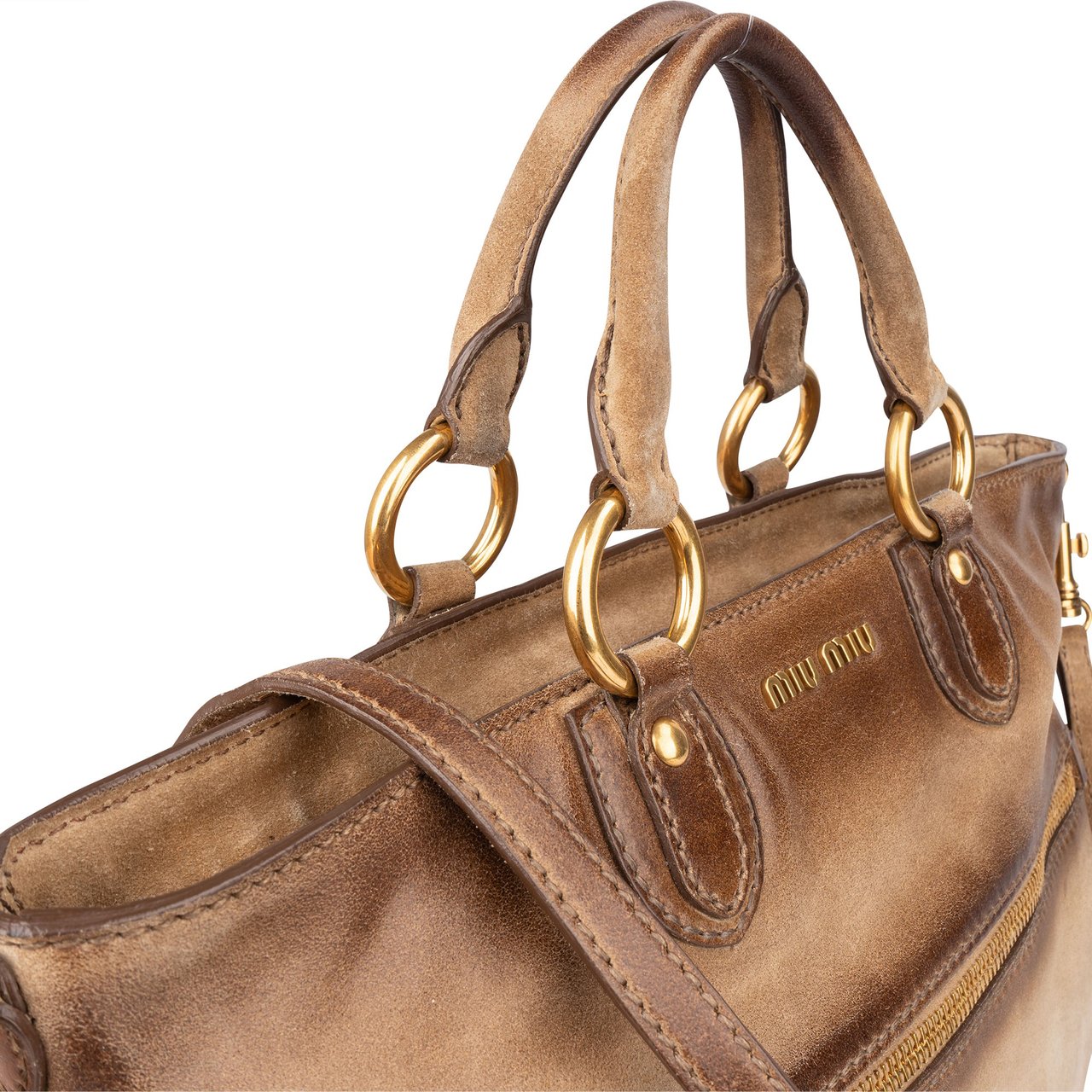 Miu Miu Miu Miu Leather Rodeo City Handbag Bruin