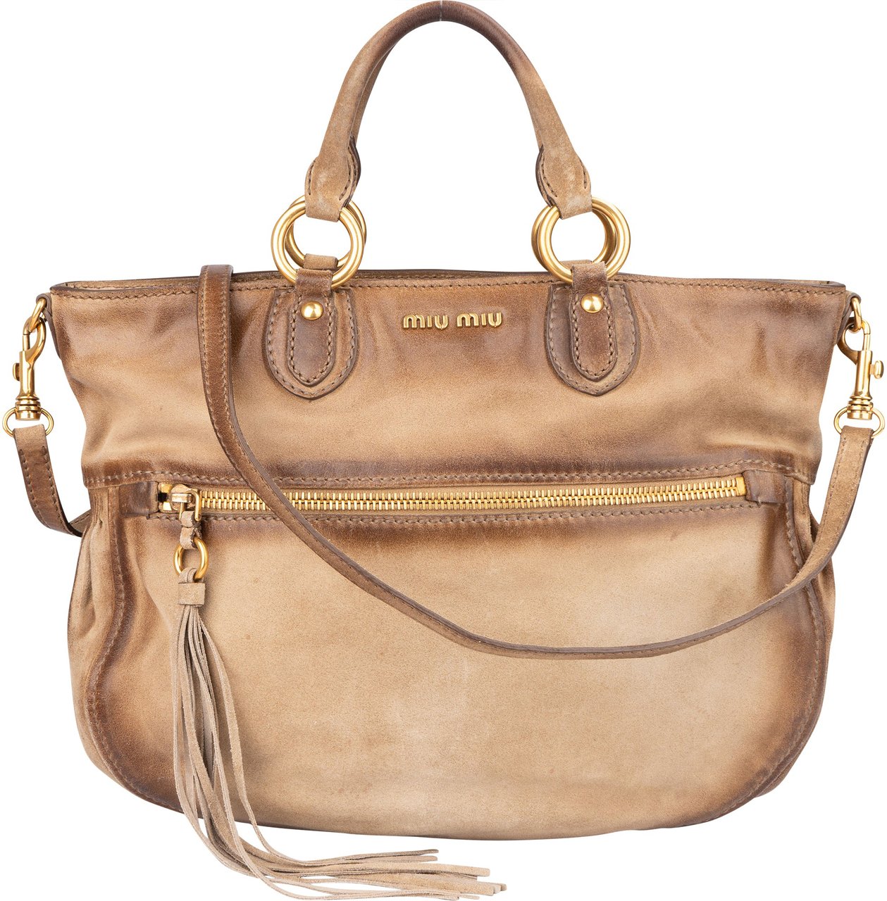Miu Miu Miu Miu Leather Rodeo City Handbag Bruin