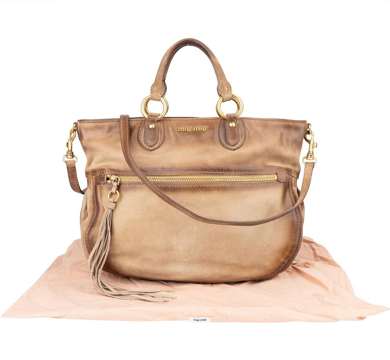 Miu Miu Miu Miu Leather Rodeo City Handbag Bruin