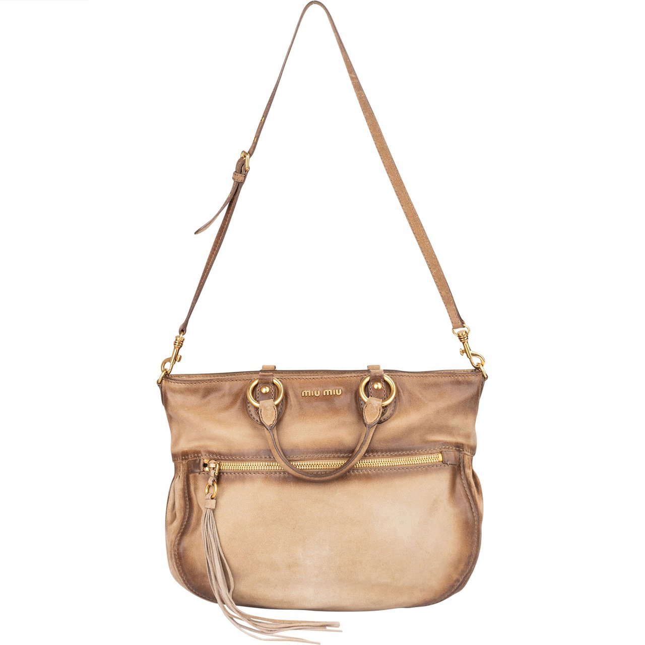 Miu Miu Miu Miu Leather Rodeo City Handbag Bruin
