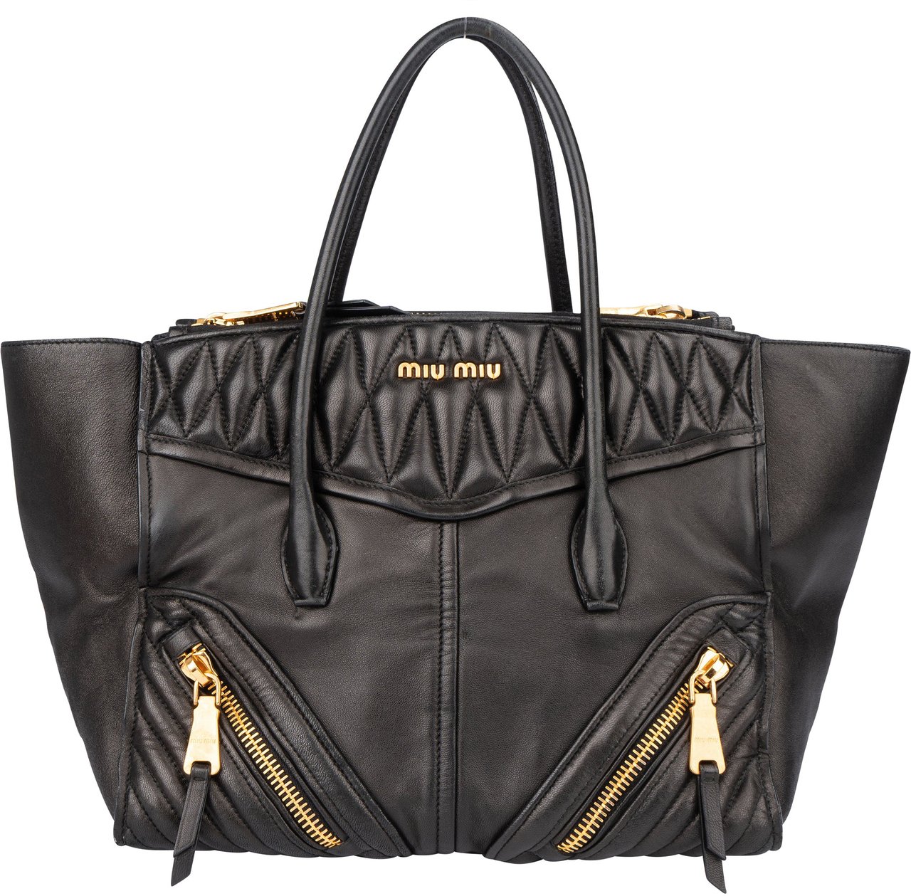 Miu Miu Miu Miu Black Leather Motorcycle Handbag Zwart