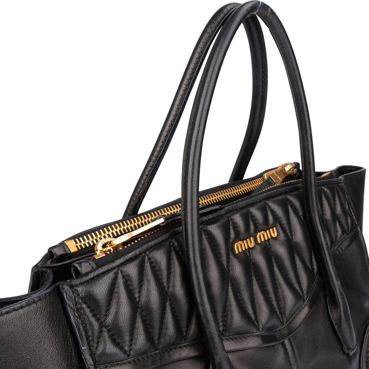 Miu Miu Miu Miu Black Leather Motorcycle Handbag Zwart
