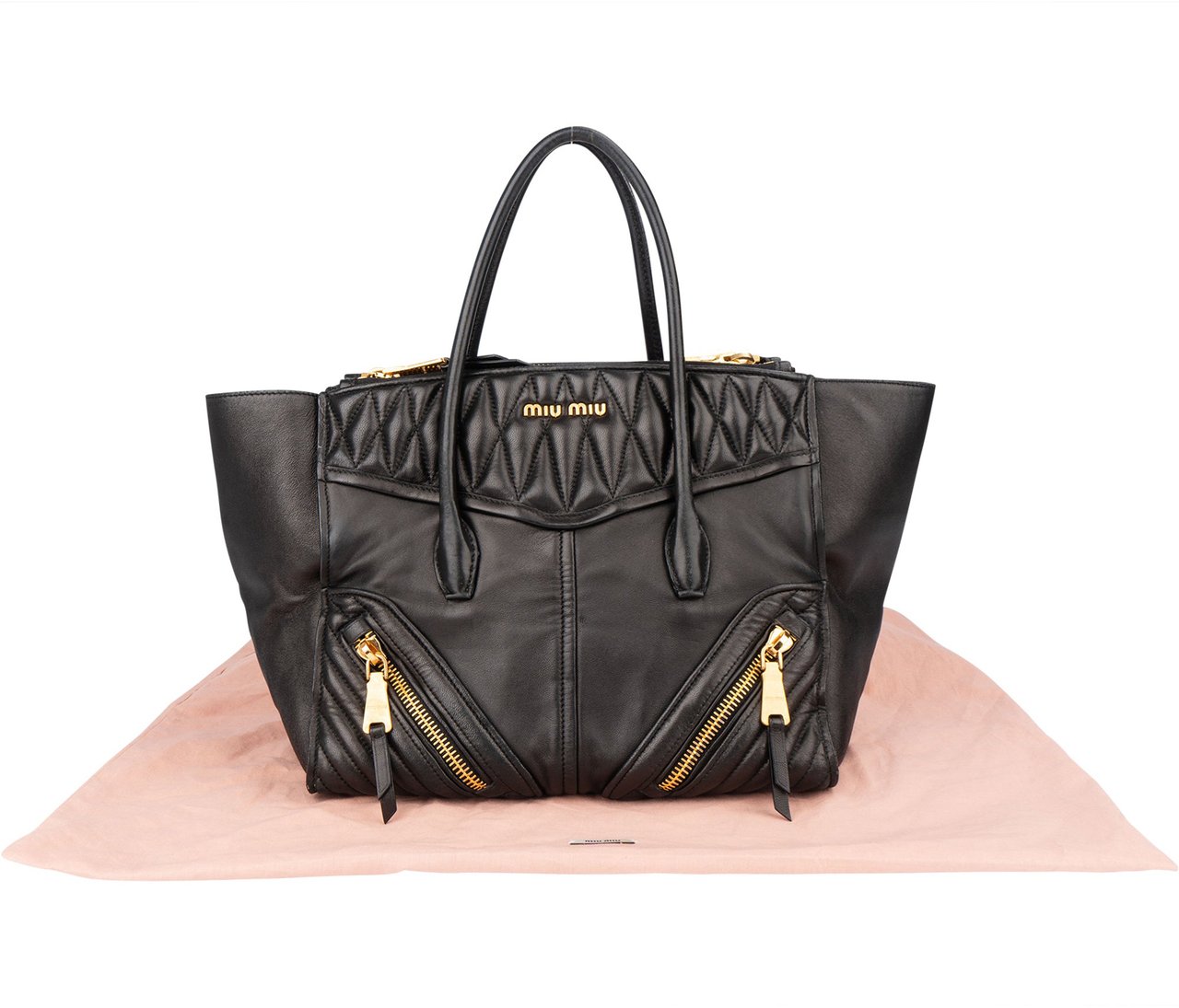Miu Miu Miu Miu Black Leather Motorcycle Handbag Zwart