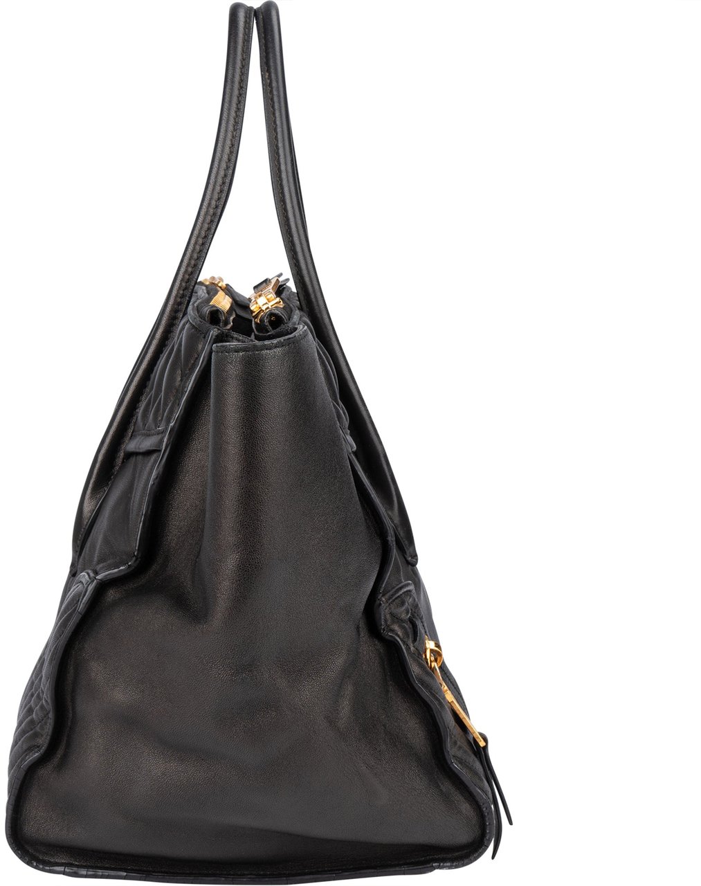 Miu Miu Miu Miu Black Leather Motorcycle Handbag Zwart