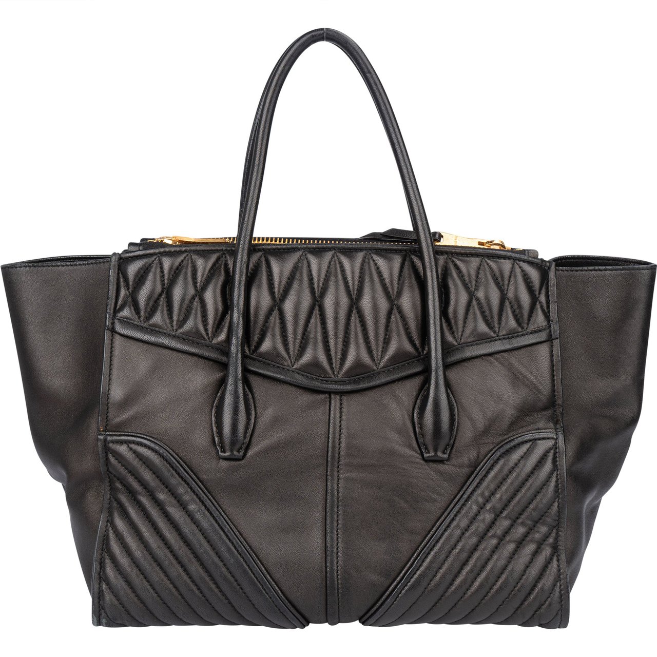Miu Miu Miu Miu Black Leather Motorcycle Handbag Zwart
