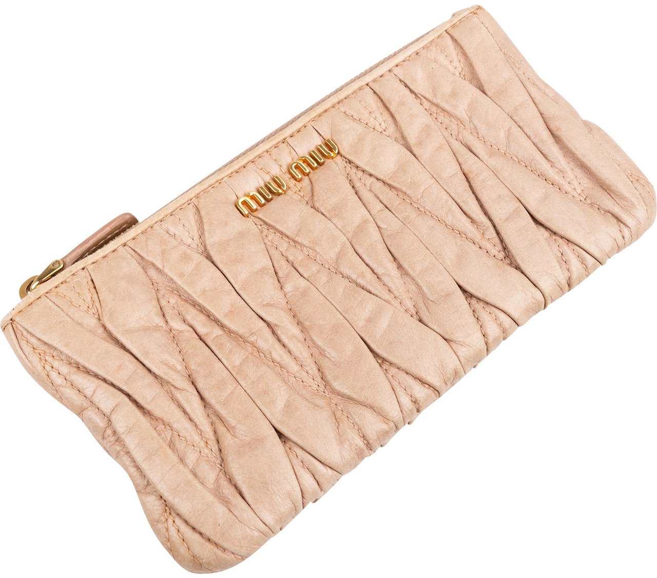 Miu Miu Matelassé Nappa Leather Zip Wallet Roze