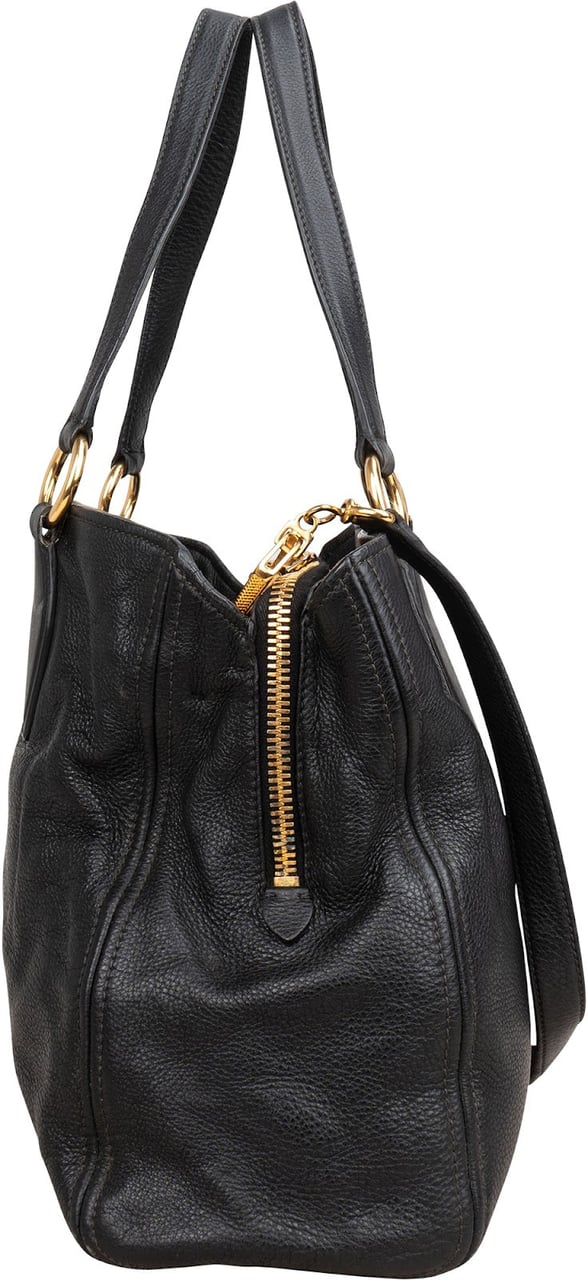 Miu Miu Vitello Daino Leather Two-Way Shopping Tote Shoulder Bag Zwart