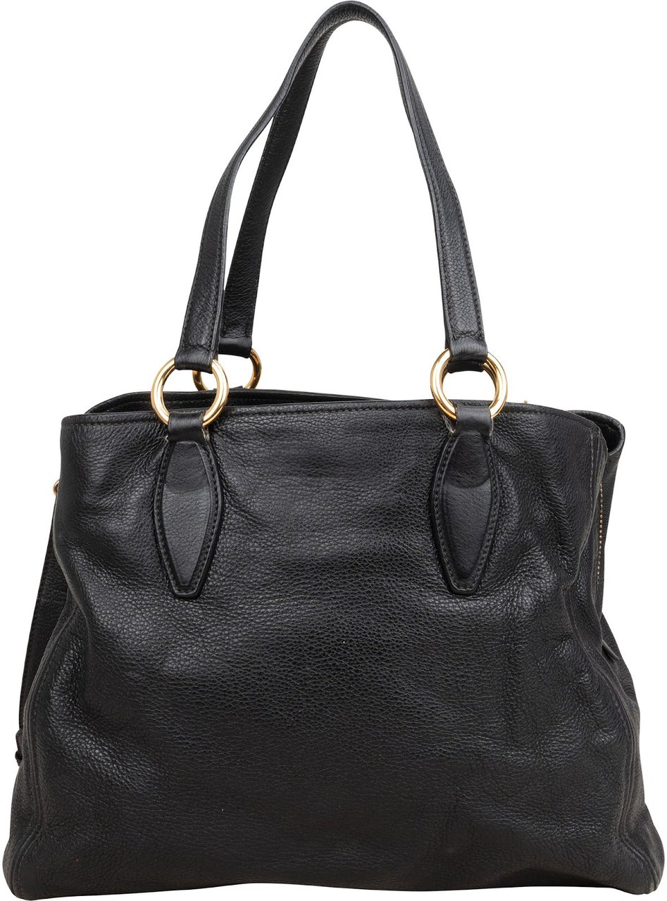 Miu Miu Vitello Daino Leather Two-Way Shopping Tote Shoulder Bag Zwart