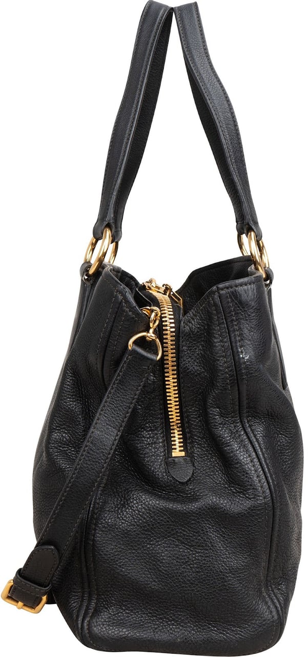 Miu Miu Vitello Daino Leather Two-Way Shopping Tote Shoulder Bag Zwart