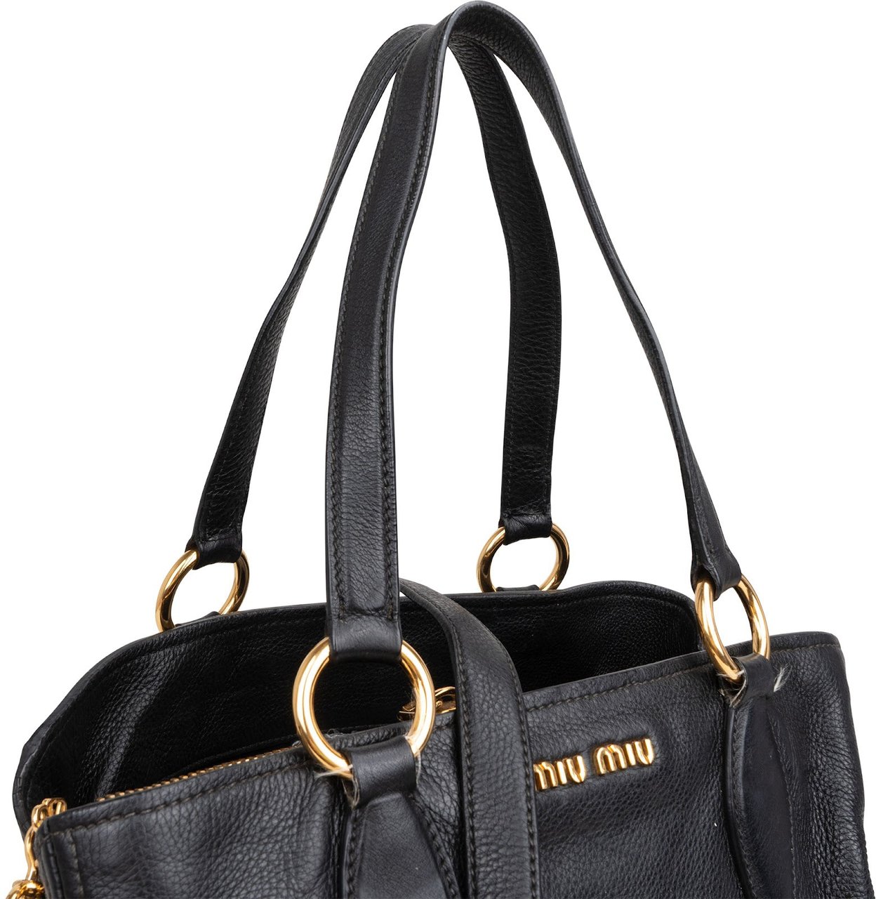 Miu Miu Vitello Daino Leather Two-Way Shopping Tote Shoulder Bag Zwart