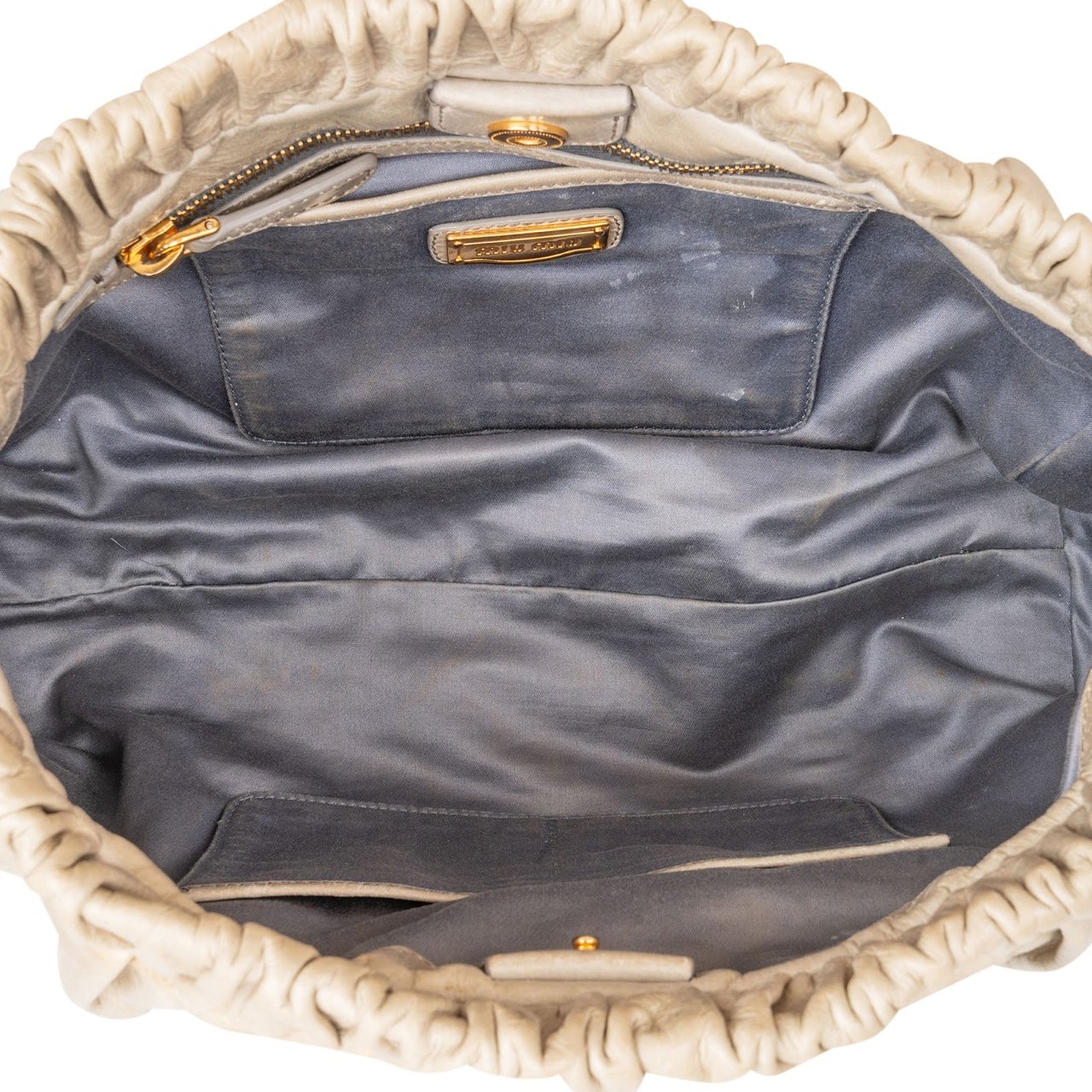 Miu Miu Vitello Lux Leather Satchel Handbag Beige