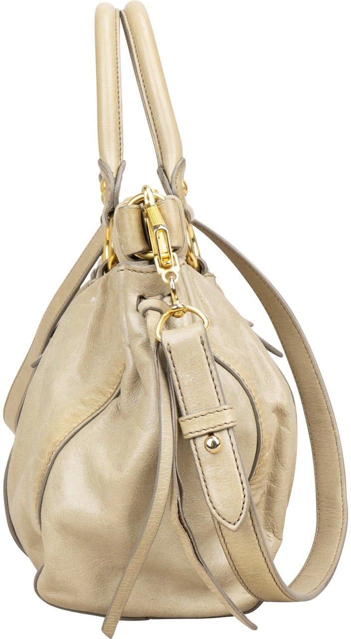 Miu Miu Vitello Lux Leather Satchel Handbag Beige