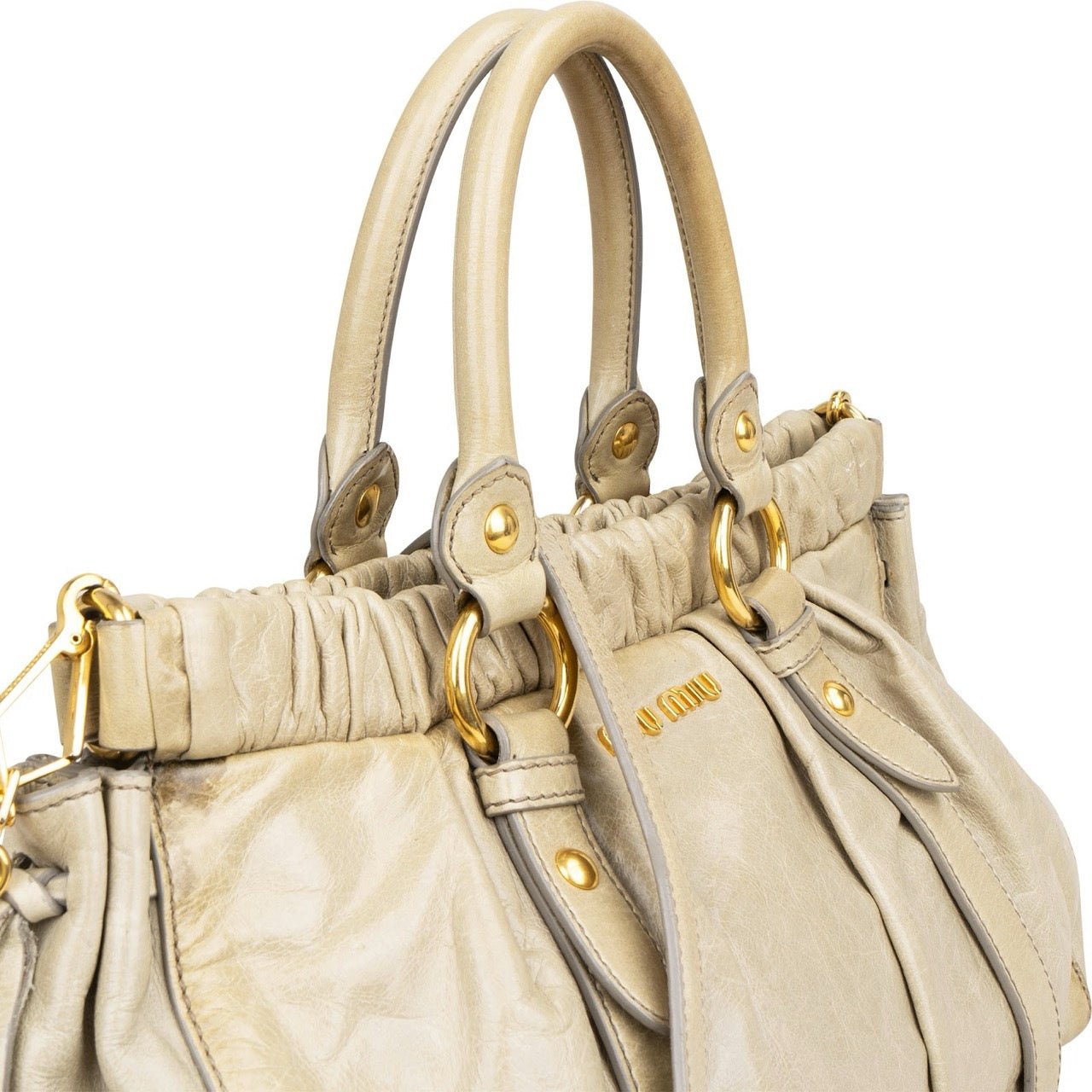 Miu Miu Vitello Lux Leather Satchel Handbag Beige
