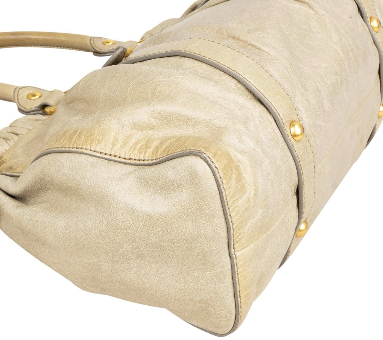 Miu Miu Vitello Lux Leather Satchel Handbag Beige