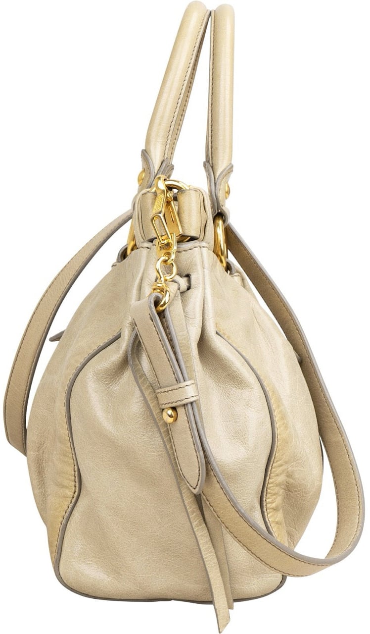 Miu Miu Vitello Lux Leather Satchel Handbag Beige